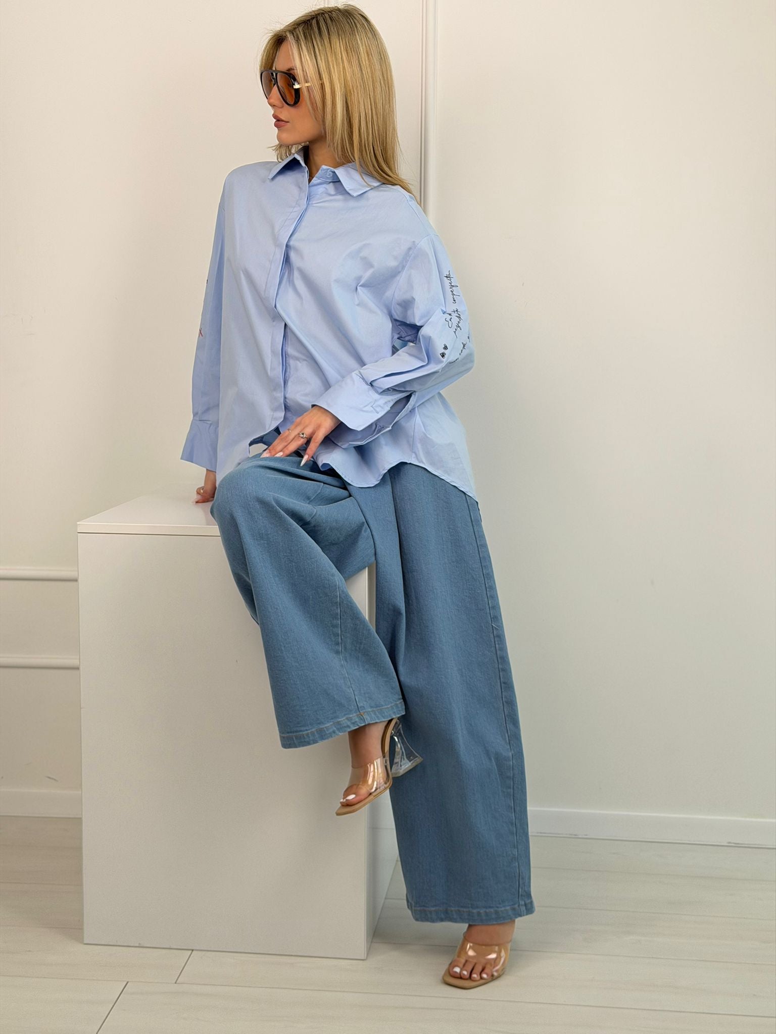 Košela Modré Volná S Nápismi Na Rukáve