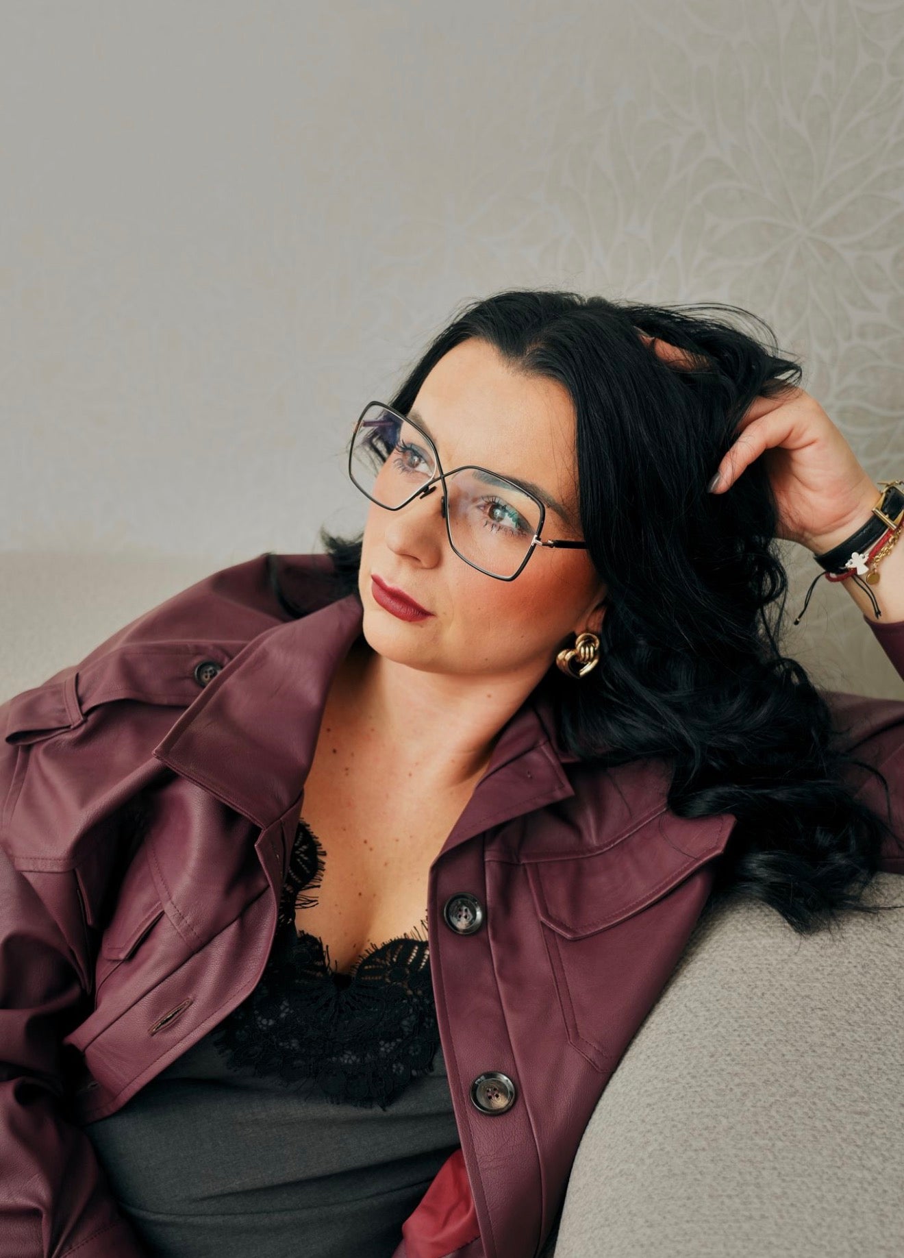 Livi Kabát Kožený Bordový