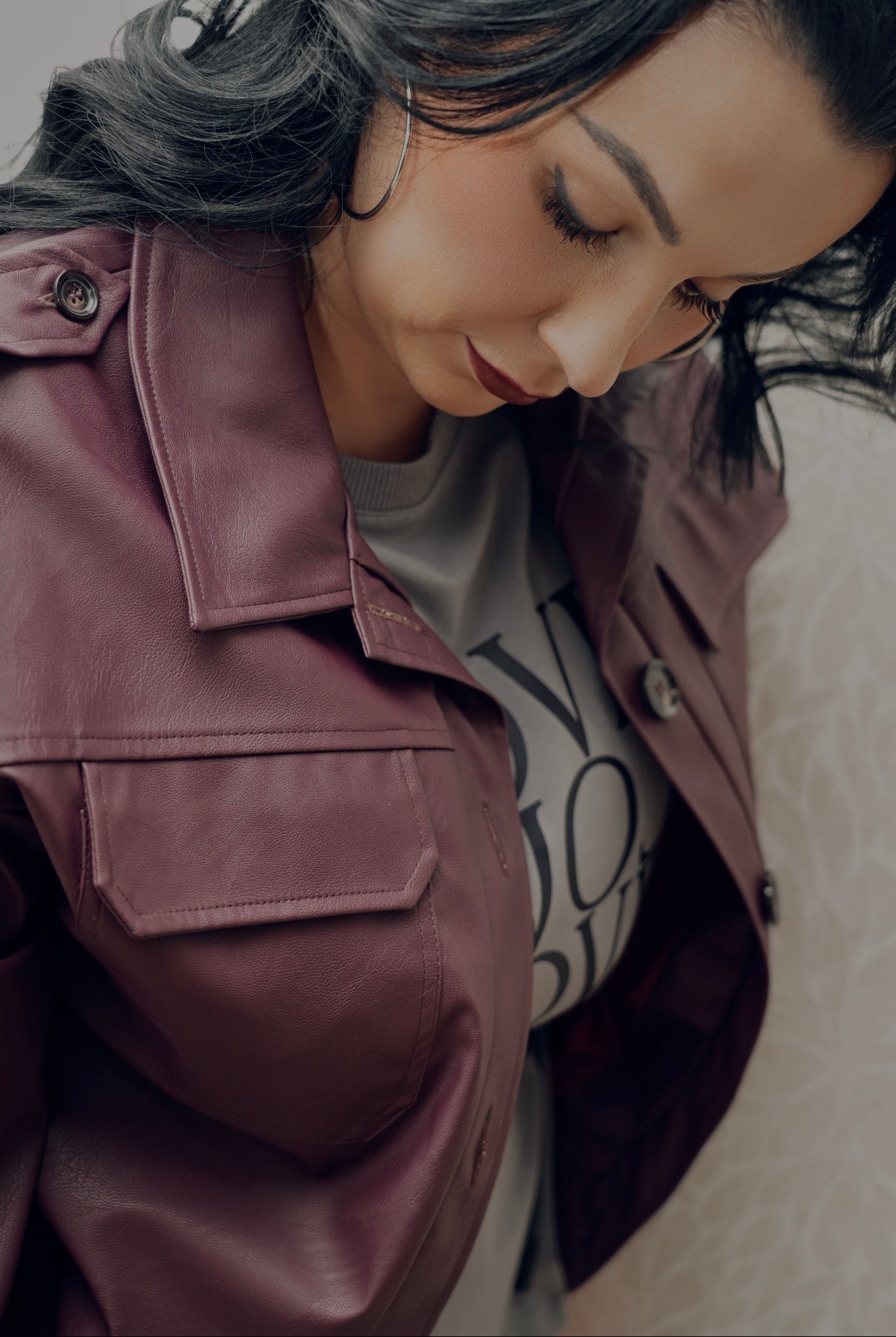 Livi Kabát Kožený Bordový