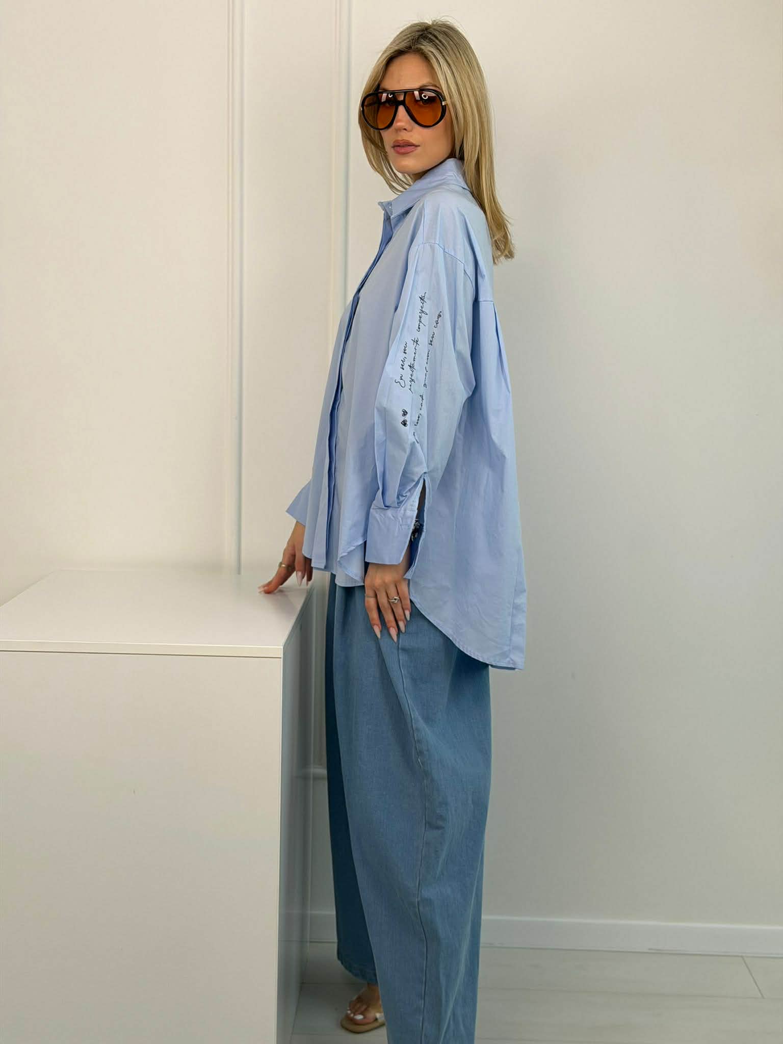 Košela Modré Volná S Nápismi Na Rukáve