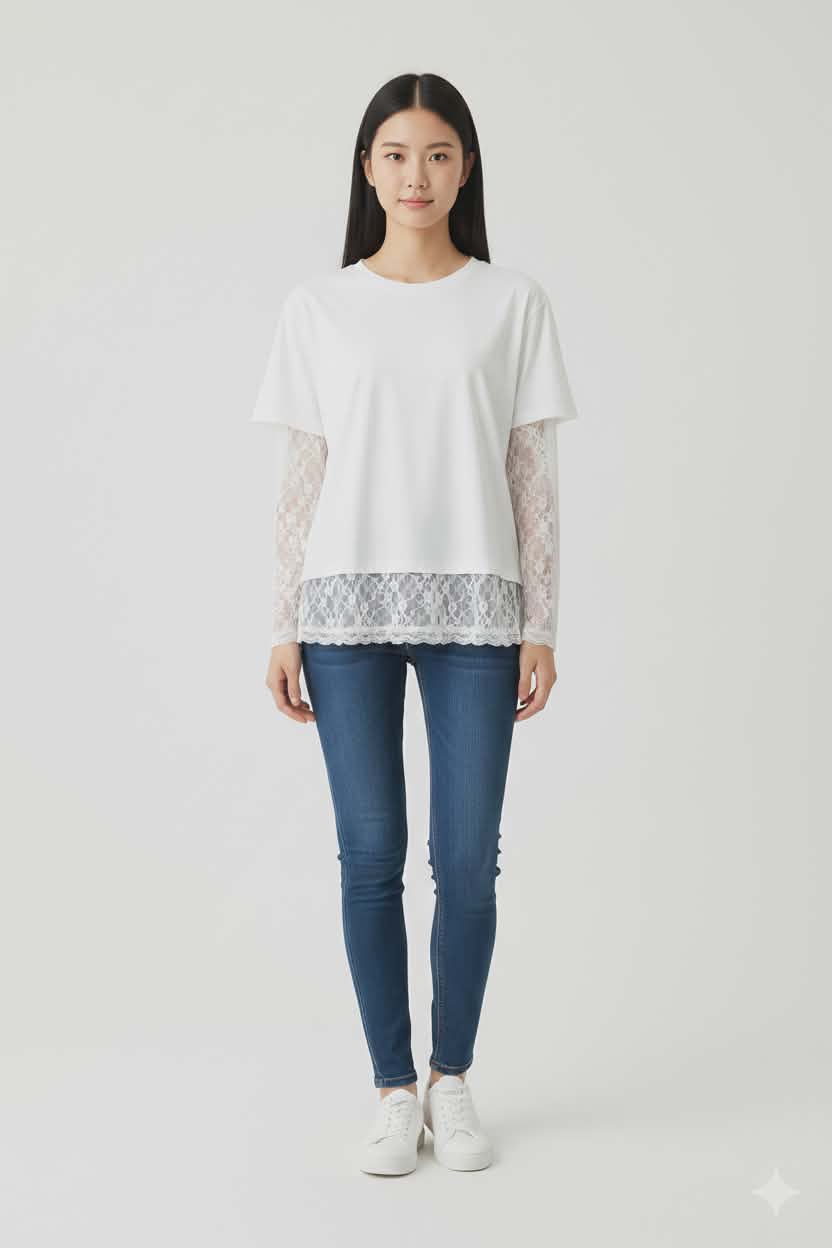 Tričko Biele S Čipkou